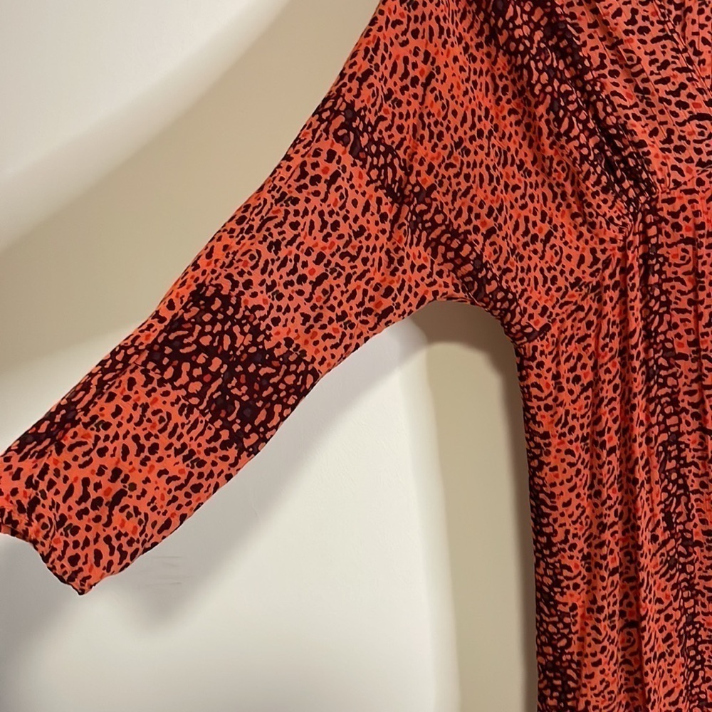 Angie Maxi Dress Med Coral Orange Kimono Animal Print Bohemian Comfortable - Picture 7 of 13